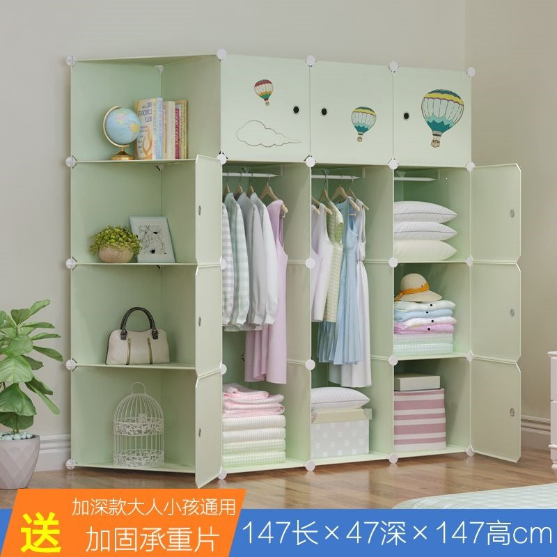 Simple wardrobe for home bedroom cabinet rental house simple folding assembly dormitory reinforced baby kids wardrobe cupboard