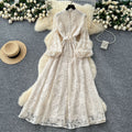 High-end elegance women's dress  new arrivalfrench heavy industry crochet waist single breasted silm lace long skirt