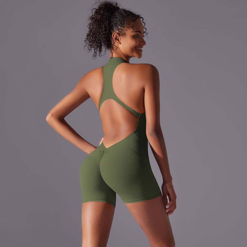New arrival cross-border pure color high-strength nude tight sports beautiful back jumpsuit yoga wear tight running fitness wear