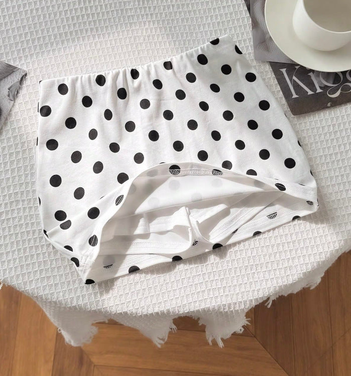 European and american y2k retro polka dot mini skirt with built-in shorts - high waist, slim fit, sexy skort