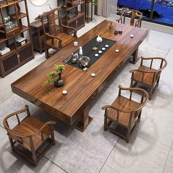 Solid wood large board tea table table and chair combination Chinese style home tea table tea making office log tea table a complete set