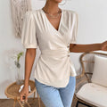 cross-border e-commerce:  &  - european & american style women's short-sleeve blouse - summer chic, slim-fit, tummy-control top