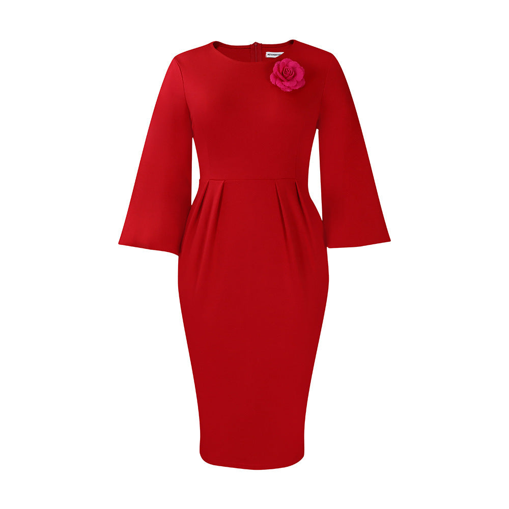 D410 women's foreign trade dress,  autumn/winter new collection, solid color bodycon professional ol style, plus size african european and american dress