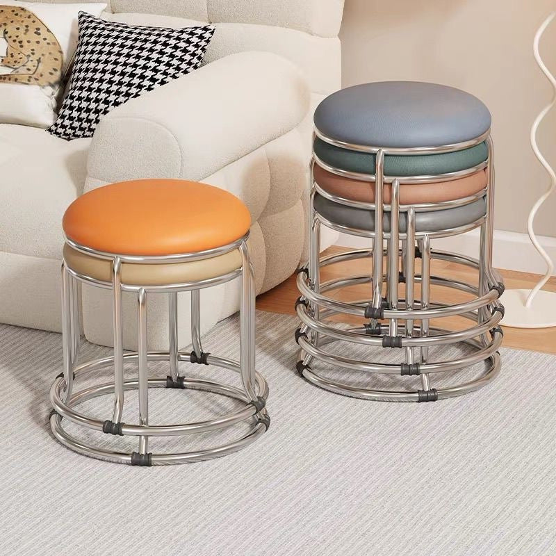 Accessible luxury stoolfor homesoft bag short stool steel bar stool portable practical shoe changing stool coffee table stool carbon steel frame round stool no