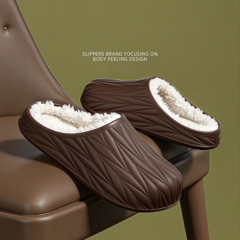 Pleated cotton slippers women's 2025 new autumn/winter indoor couple home waterproof warm fleece-lined cotton slippers