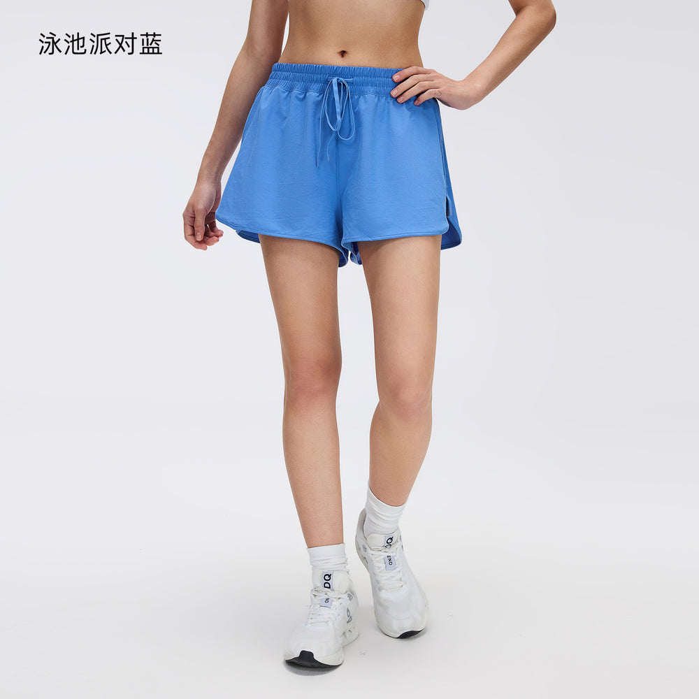 High-waisted women's yoga shorts - summer edition: side drawstring, loose fit, slimming, perfect for running, training, and fitness (d26069)