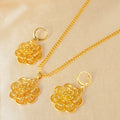 Middle eastern elegant style 2-piece jewelry set, luxurious gold-plated copper floral pendant necklace and earrings