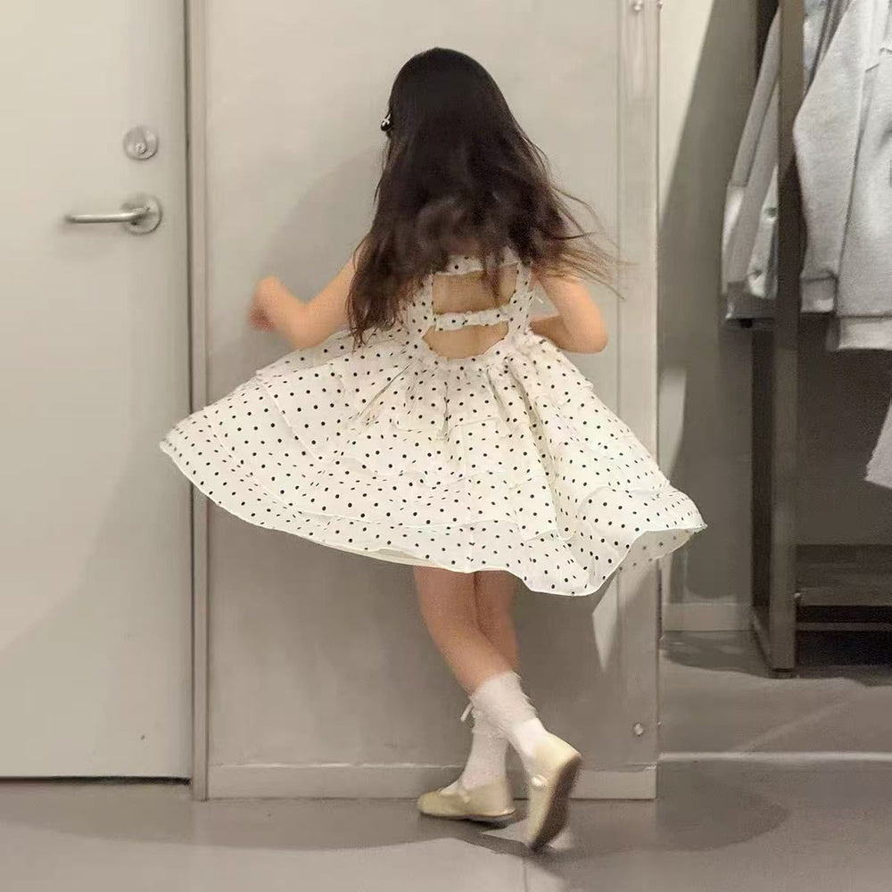 French style girls'  sundress - new summer polka dot tiered dress - baby puffy princess cute dress