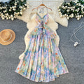 Stunning romantic v-neck floral sundress - dye-sublimated dopamine dress with ruffle hem, perfect for vacation
