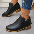 Fashionexportplus size leather boots women's boots pure colorslimming look pointed toe back zipper casualthick sole thick heel boots women's single