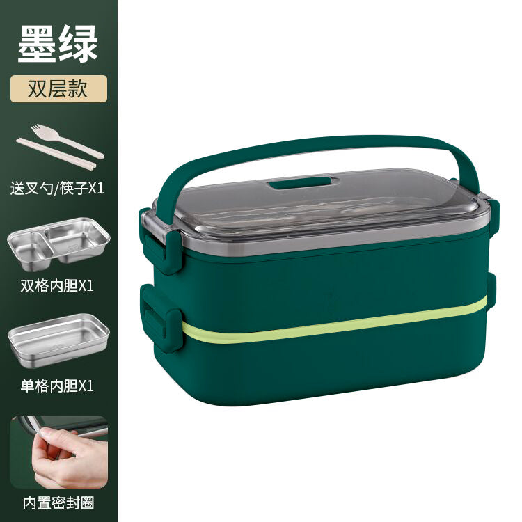 304 stainless steel double-layer lunch box Office workers can microwave oven heating and insulation Japanese-style divided lunch box multi-layer lunch box