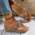 2026 summer new arrival: plus size platform flip-flops - women's outdoor thong sandals with wedge heel and floral design