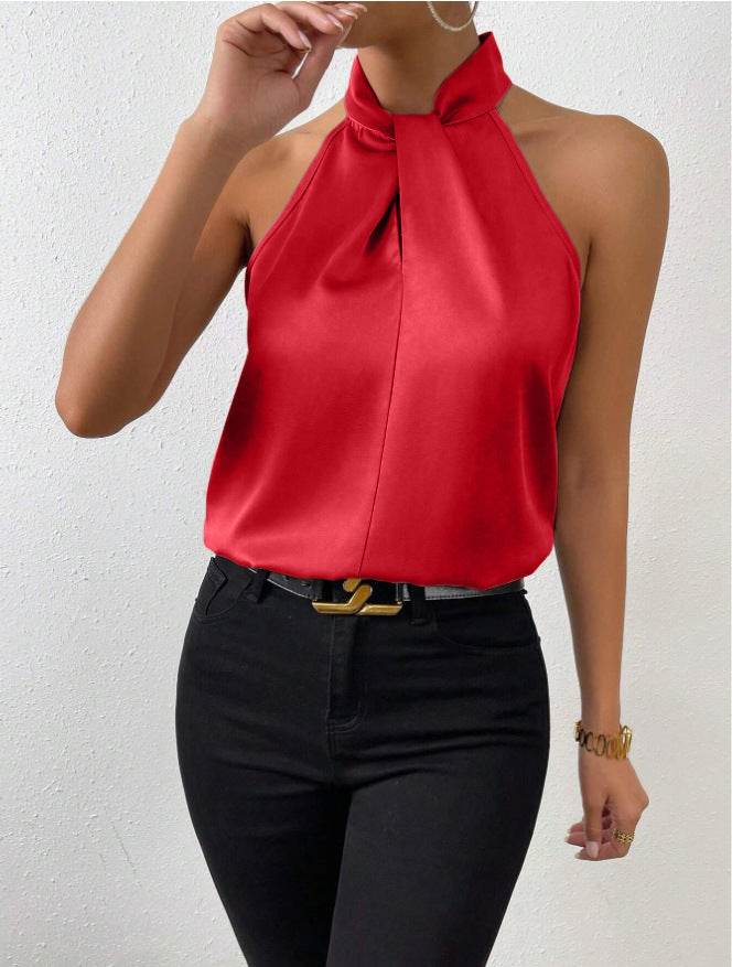 summer new arrivals: european and american style satin halter neck sleeveless tank top, faux silk satin top - ready stock wholesale