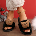 Women's fluffy slippers - new 2024 autumn/winter indoor/outdoor cartoon bear design, thickened plush cotton slippers