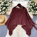 Classy sense of niche autumn wear lazy style asymmetrical bat sleeve shirt women's autumfashion beaded loose blouse trendy