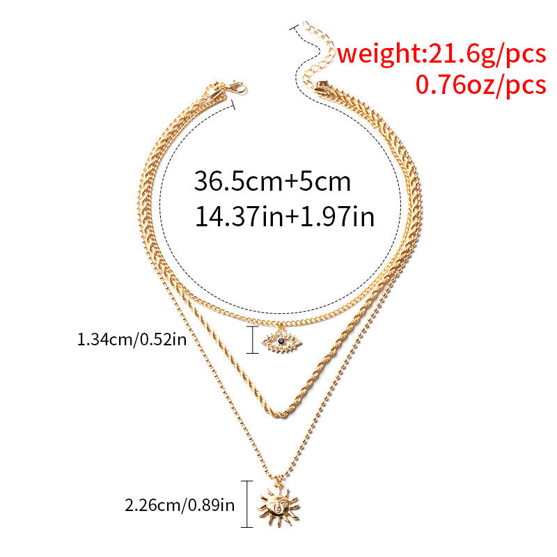 Bohemian multi-layered necklace for women retro sunflower pendant niche style stacked clavicle chain accessories choker necklace