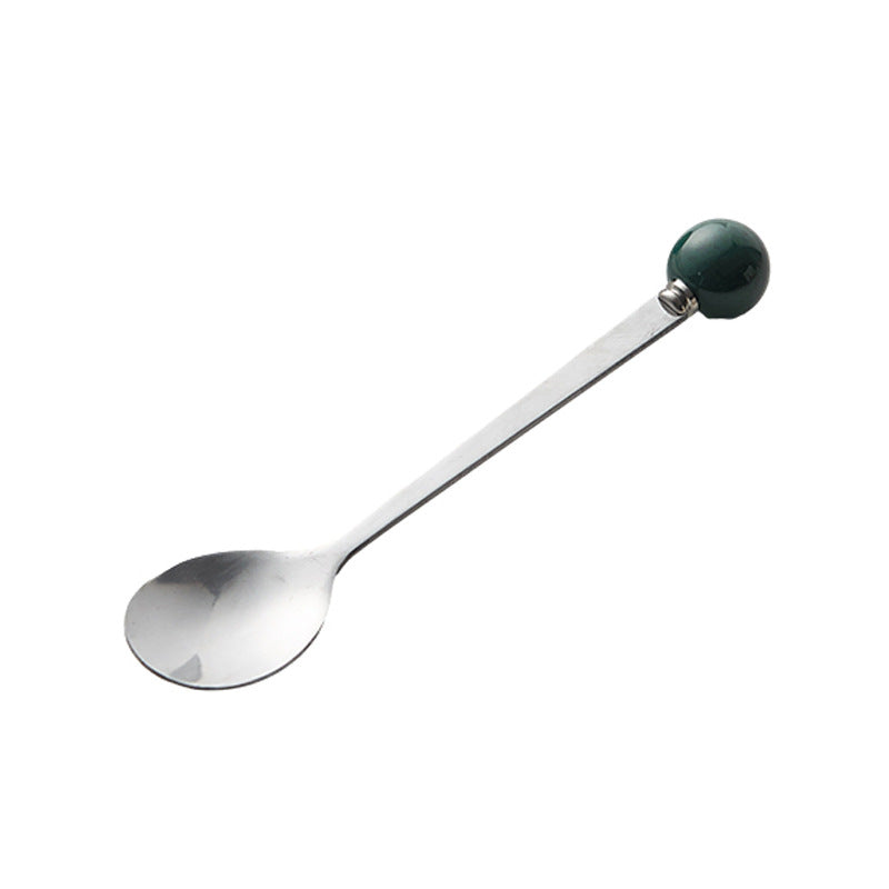 Accessible luxury ceramic ball fruit fork for home stainless steel spoon multi-purpose dessert spoon good-looking glazed pastry fork