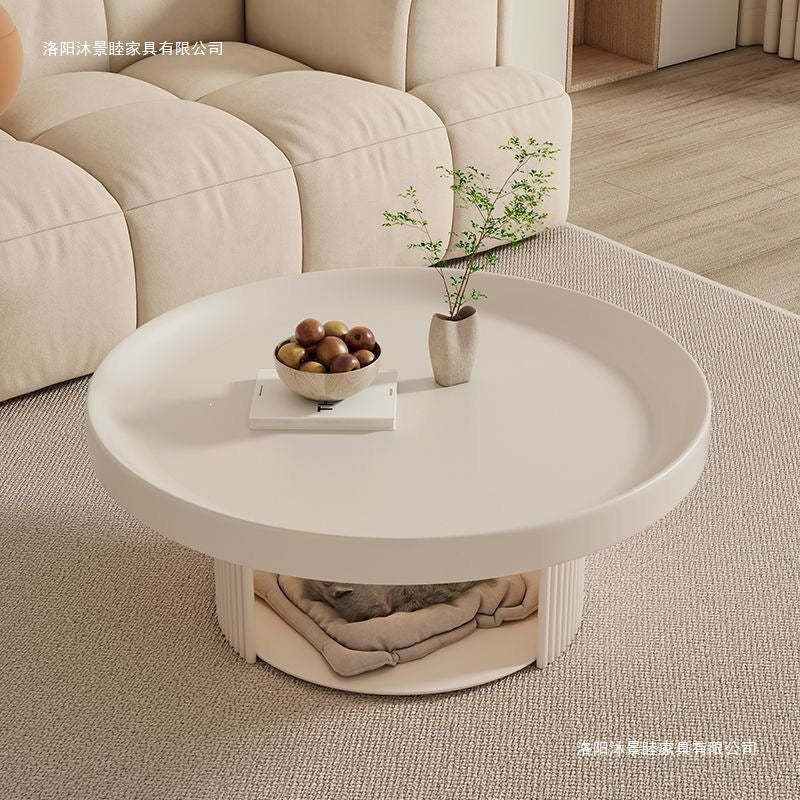 French cream iron art minimalist living room modern coffee table small apartment home creative pet friendly round light luxury set