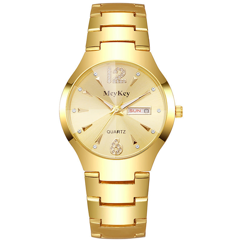 Mcykcy watch tungsten steel men's watch digital round quartz watch quartz gold and silver gold stainless steel