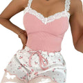 European and american style sexy lace trim camisole nightgown women's outerwear slim fit two-piece loungewear set - suitable for wearing outdoors