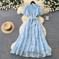 Elegant lace embroidered maxi dress for women - high waist a-line, perfect for summer, work, and evening events