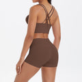 Fashion cross-border nude brushed cross back bra casual sports hip lifting shorts fitness yoga wear two-piece set