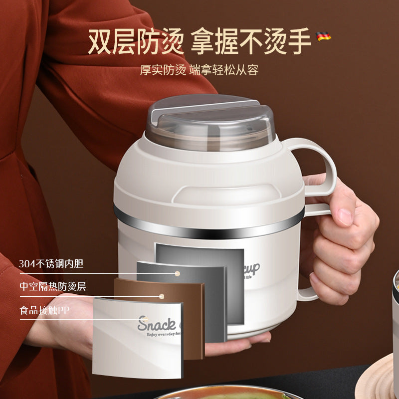 Dormitory Instant Noodle Bowl with Lid Double Layer Large Capacity Lunch Box Portable Meal Fast Food Cup 304 Stainless Steel Bento Box