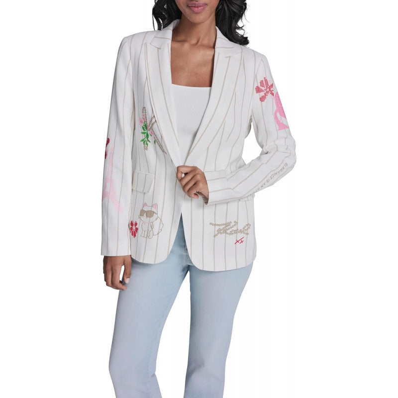 Amazon fashionstripeslong sleeves suit outwear women springnew arrivalfashionretroeleganttops