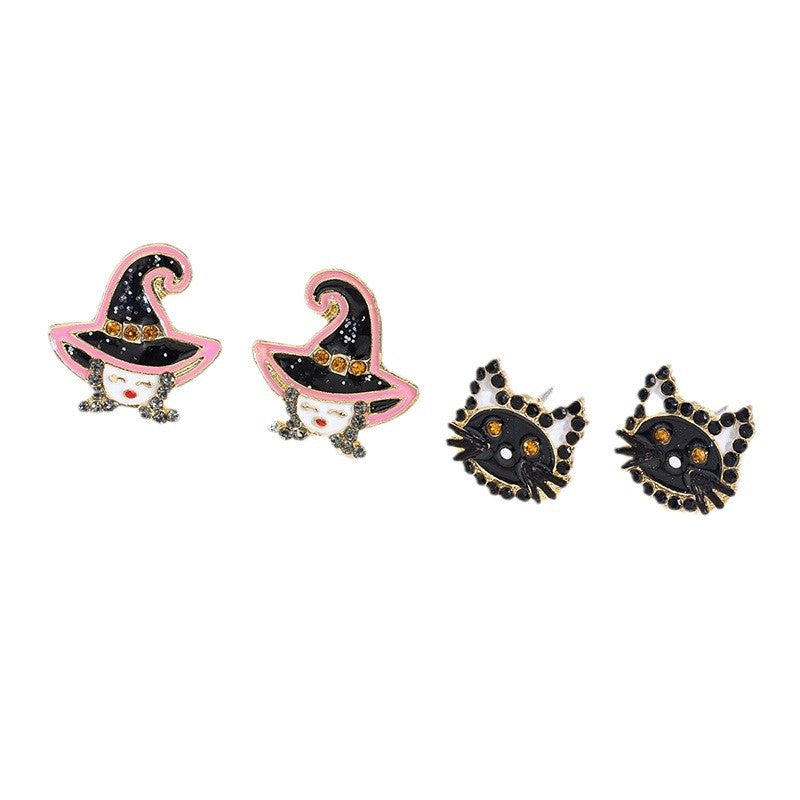 Halloween oil drop earrings wholesale european and american cross-border jewelry little monster diamond-encrusted pumpkin earrings witch mask earrings