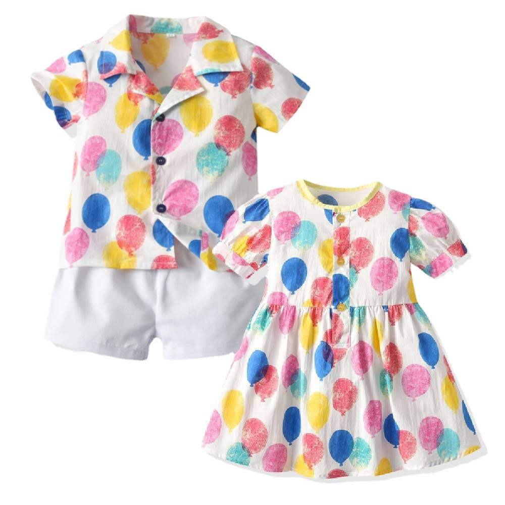 Korean style children's clothing wholesale live stream source: boys' printed cotton short-sleeve shirts and shorts, creative kids' matching family outfits for brothers and sisters