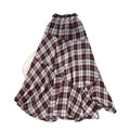 Vintage plaid midi skirt - women's high-waisted a-line swing skirt - commute-friendly fashion - coffee brown irregular patchwork maxi skirt