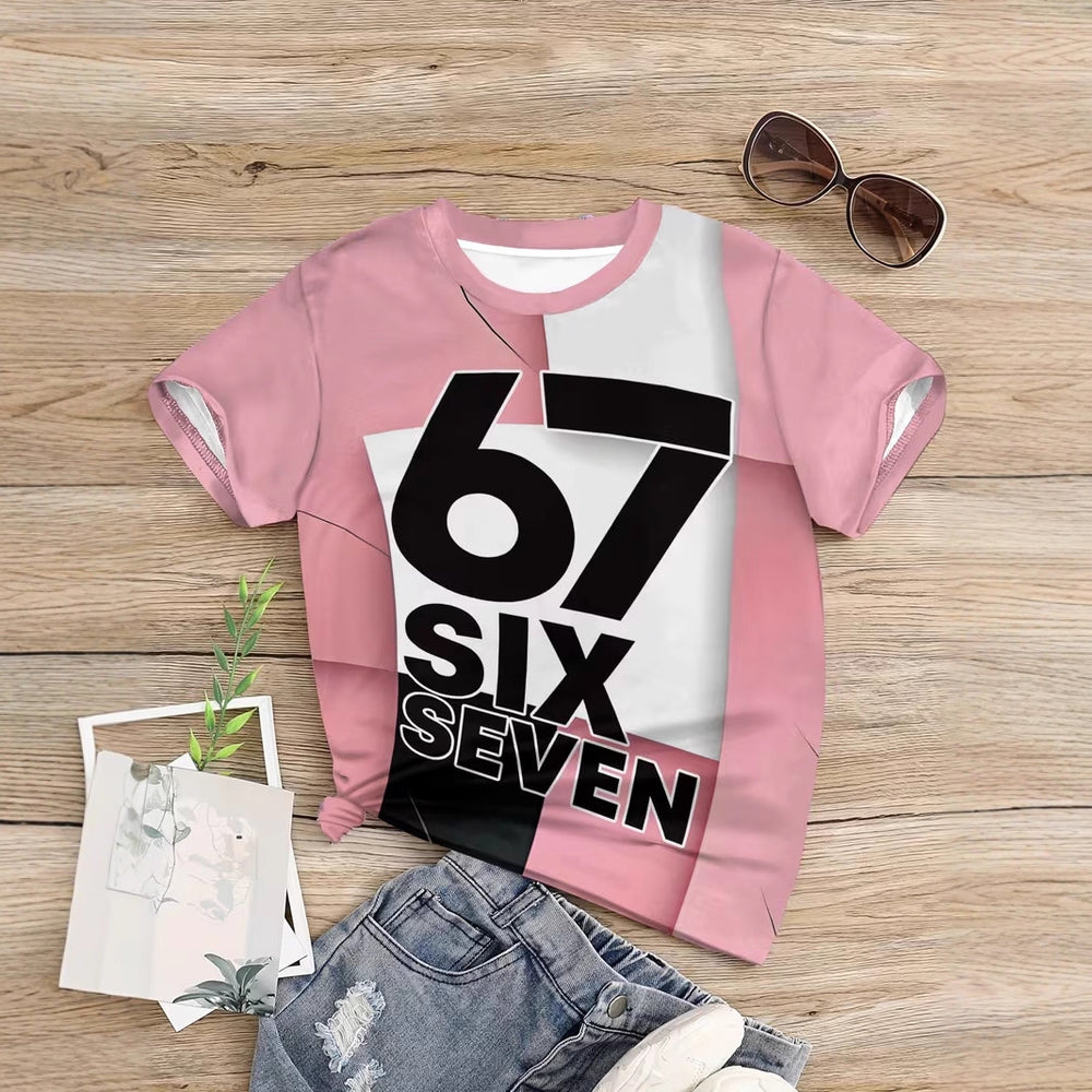 Kids' t-shirt, a cross-border bestseller featuring 67 elements, 3d digital print, summer casual fashion for girls, round neck, short sleeves