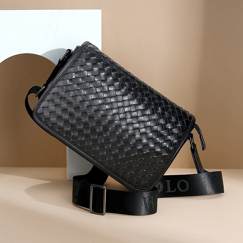 Emperor Paul Men's Shoulder Bag Leather Woven Shoulder Crossbody Bag Men's Flip Messenger Bag Business Large Capacity