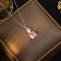 Necklace for women, popular pink zircon, geometric niche style fashion design, titanium steel pendant, elegantsuit collarbone chain
