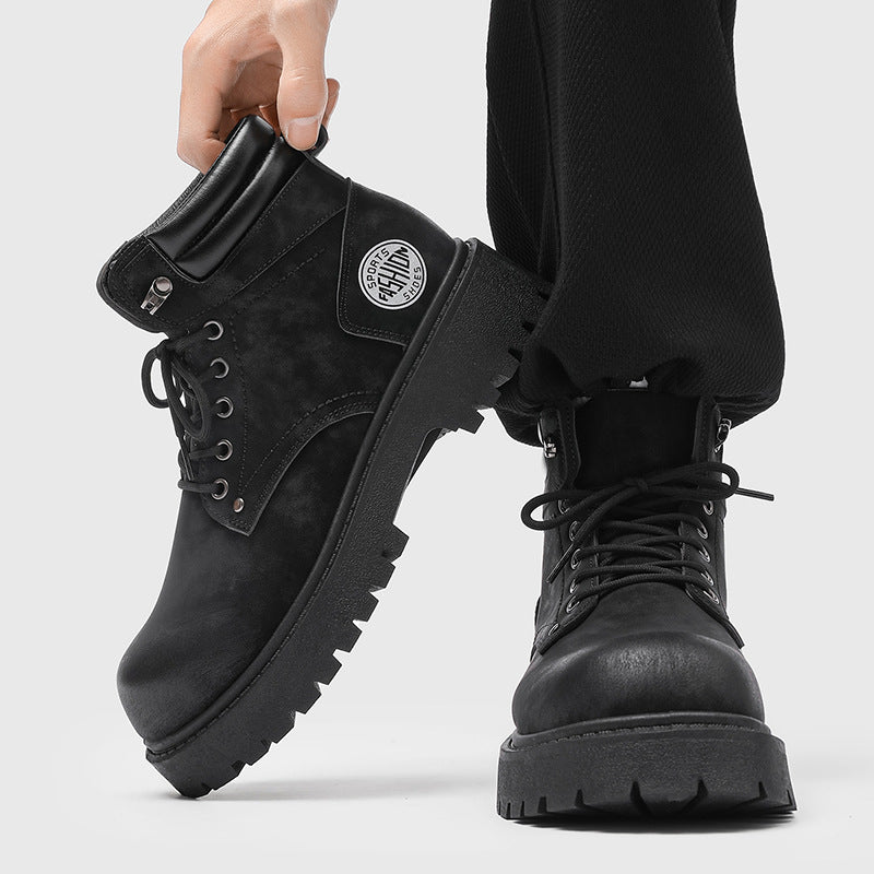 Boots men's new arrival british style rhubarb retro short boots men's heightening workwear motorcycle high-top spring snow shoes