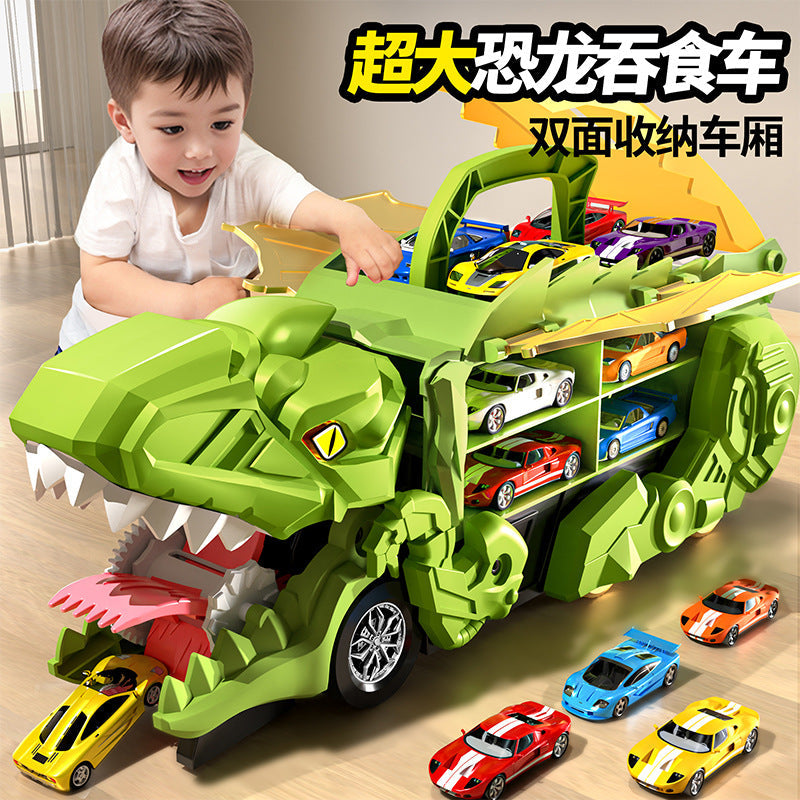 New dinosaur swallowing car attack Tyrannosaurus rex swallowing deformation toy puzzle children can store inertia scooter