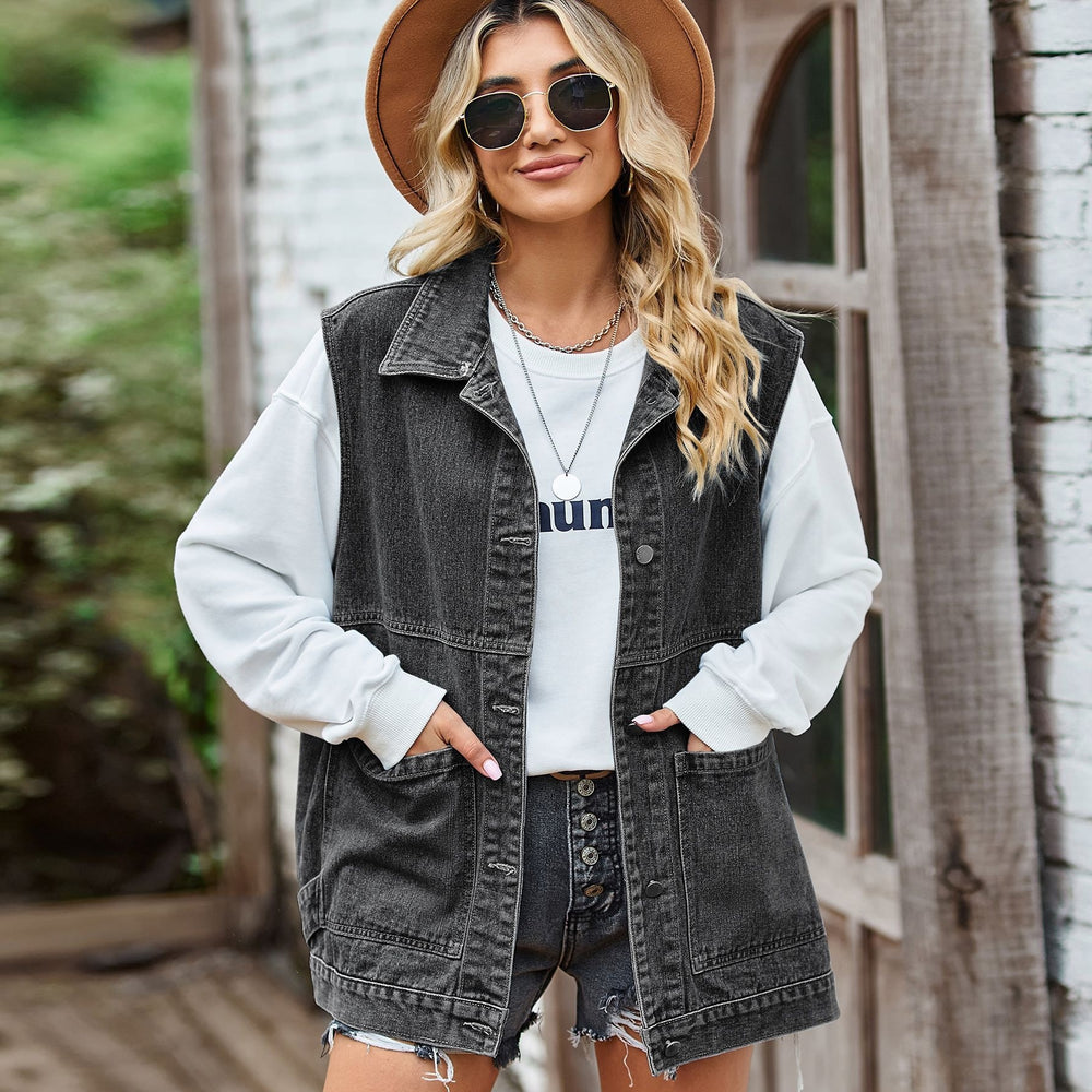 Ebay european and american cross-border women's clothing  new loosecasualtops denim vest waistcoat  vest trendy