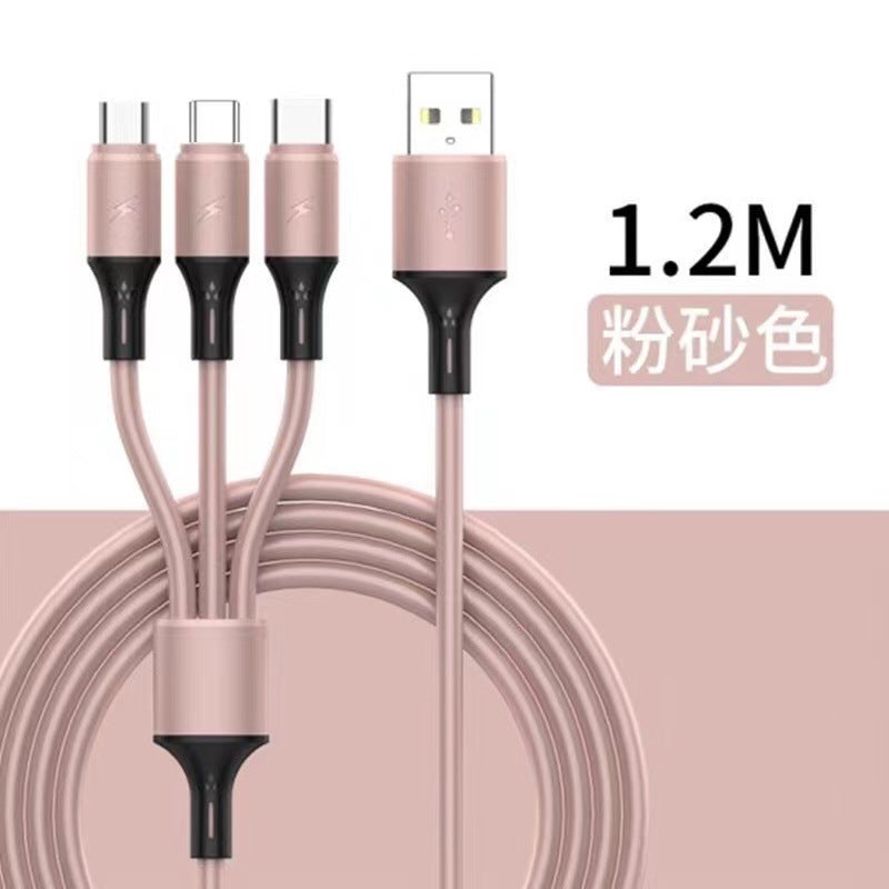 Liquid silicone 3-in-1 charging cable, 3a fast charge, usb cable for apple, huawei, and android devices