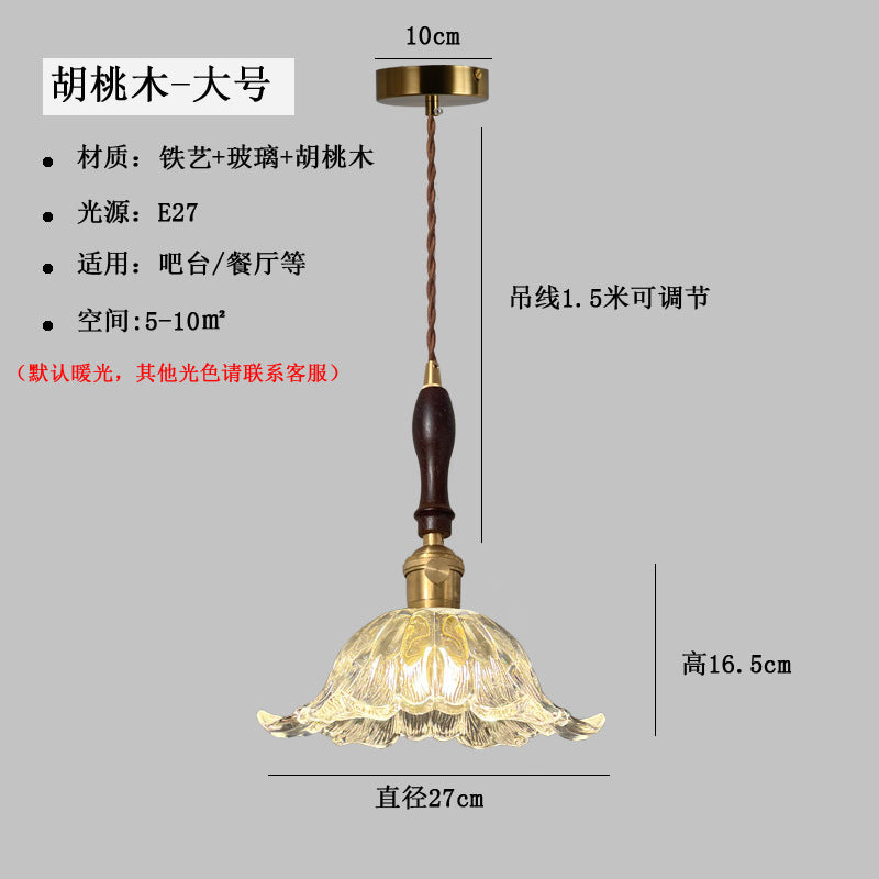 Japanese Internet celebrity flower glass chandelier French retro walnut restaurant bar chandelier B & B aisle lighting