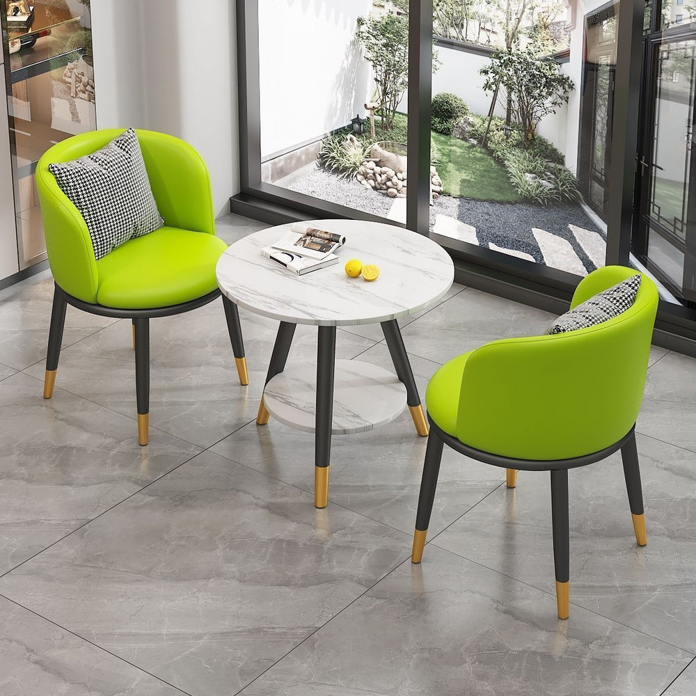 Luxury negotiation table and chair set - modern minimalist rock slab small round table hotel reception desk and chair set (one table, two chairs)