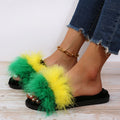 real feather turkey feather slippers one-piece slippers for women winter heattech flat heel ostrich feather slippers for women internet celebrity color matching slippers