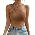 european and american women's clothing  spring/summer new arrival: slim-fit sexy cutout waffle knit cropped cami top