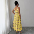 autumn european and american  cross-border e-commerce new solid color sleeveless square neck printed backless slit dress