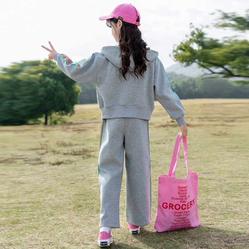 new spring/autumn casual outfit for girls - stylish two-piece set for students, autumn collection kids' outerwear