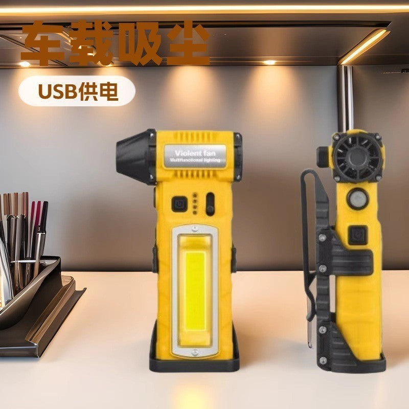 Cross-border new car handheld hair dryer violent fan usb charging COB lighting fan car vacuuming