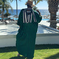 European and american cross-border women's clothing:  spring new arrival - elegant casual loose fit plus size striped long dress with large pockets