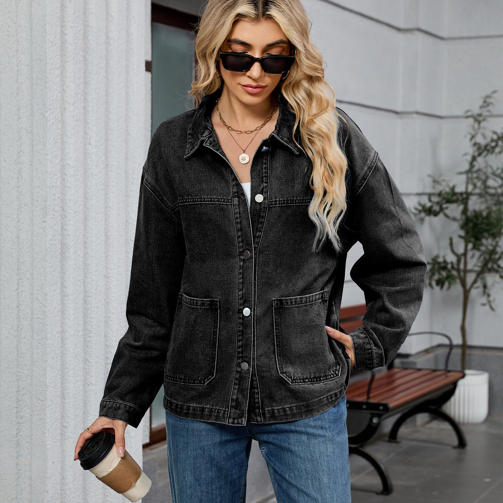 Fashion cross-border export women's american retroloosecasuallong sleevessoutwear early autumn new arrival lapel denim outwear