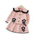 Knitted two-piece set: new autumn/winter girls' sweater dress outfit - little girl's big collar cardigan top set