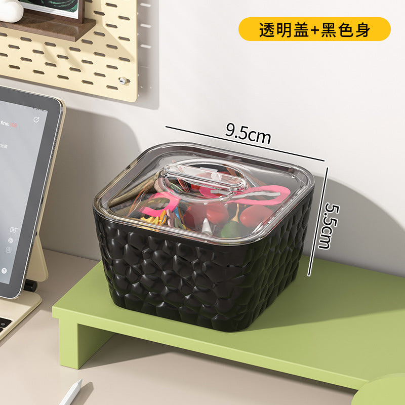 Cream desktop storage box, hair accessories, hand jewelry box, large capacity, covered hair band, hairband, hairpin, jewelry, transparent storage box.