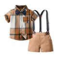 New british style boys' summer gentleman's first birthday outfit, kids' short-sleeve plaid shirt, boys' performance costume
